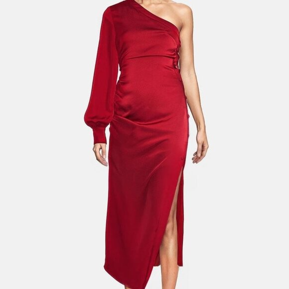 ONE33 Social Elana One-Shoulder Midi Cocktail Dress Red Size 00 US New With Tag - Picture 1 of 3